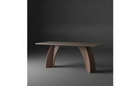 Walnut-Toned Stone Top Table with Wood Base Minimalist Stone Dining Table Long-Lasting Furniture Rectangular for Kitchen