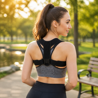 Adjustable Upper Back Posture Support, Black Textile Back Brace for Shoulder Alignment, Discomfort Relief, Body Shaping & Massage, Universal Fit