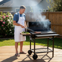 Briquette Grill with Lid Outdoor Briquette Grill with Side Shelf Adjustable Barbecue with Wheels for Families, Backyard, Patio, Camping