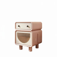 Cream aesthetic Design Nightstand with Drawers Minimalist Aesthetic puffyShaped End Table Single Drawer Storage Bedroom Furniture Sturdy Construction for Homeowners, Apartment Dwellers, Young Adults, Nursery, Living Room, Hallway, Office