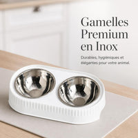 Elevated Stainless Steel Double Pet Bowl for Food and Water, Anti-Tip Design, Neck Protection for Cats and Dogs