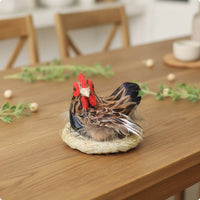 Realistic Chicken Figurine with Nest Farmhouse Hen Statue with Nest Feather-Textured Chicken Ornament Lifelike for Seasonal Arrangements, Photo Props