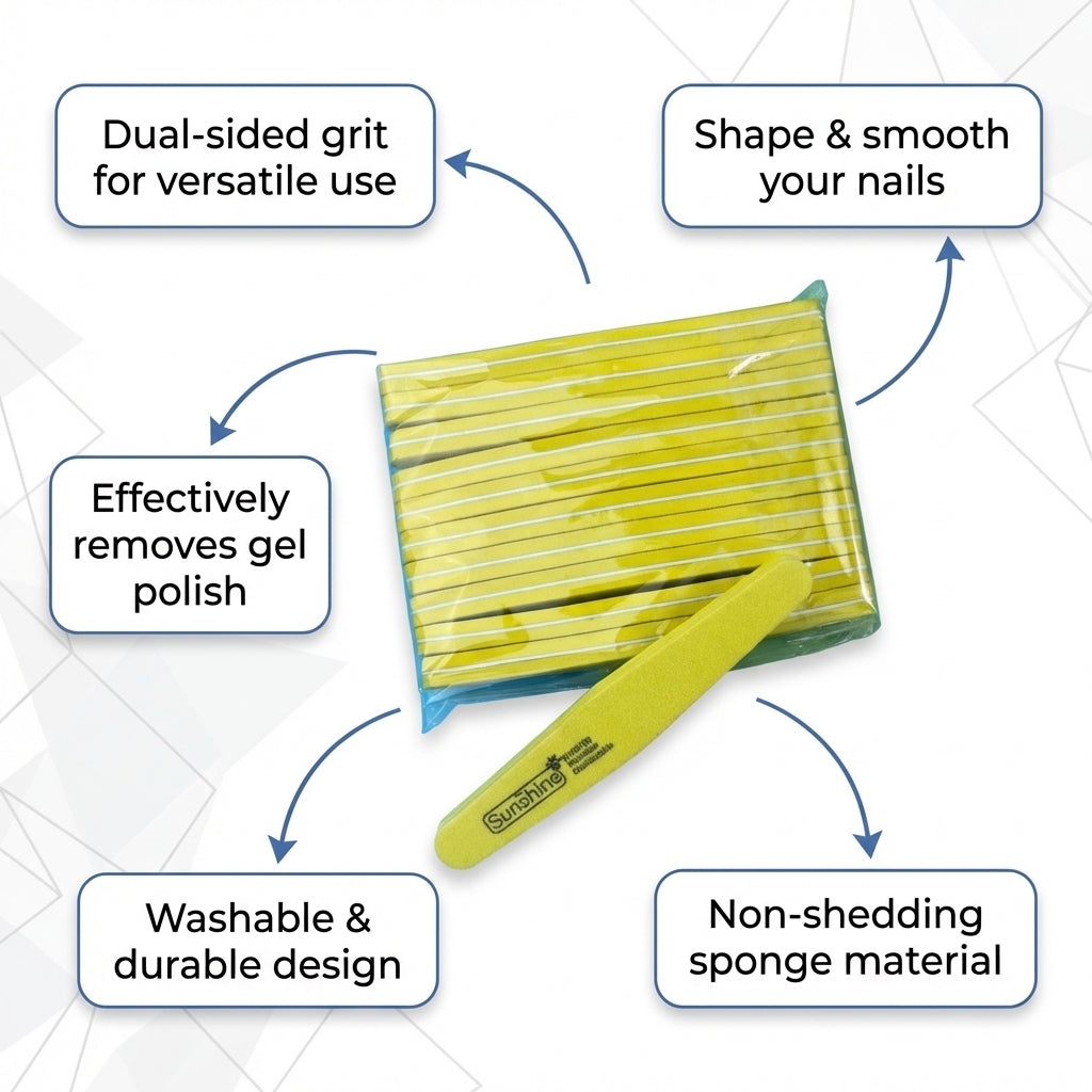 Double Sided Emery Buffer Block for Nail Shaping and Polishing, Washable Sponge Core Diamond Shape File for Technicians