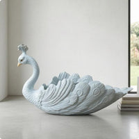 Embossed Feather Pattern Peacock Planter Raised Crest Peacock Flower Pot Curved Neck Decorative Planter Display for Home, Garden, Courtyard