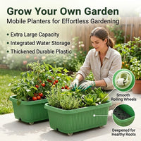 Large Rectangular Planter Box with Wheels, 59x31x18.5cm Wheeled Trough Planter Outdoor, Thickened Resin Garden Planters Outdoor for Patio