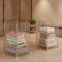 Large Capacity Stainless Steel Laundry Hamper Easy to Move Rolling Laundry Basket Metal Construction Mobile Clothes Storage Rack Rust Resistant for Bathroom, Bedroom