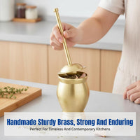 Brass medicine grinding bowl, handmade pestle, polished surface, ideal for household use