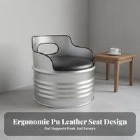 Industrial Design Oil Drum Table and Chair Combo Upcycled Design 3-Piece Patio Group Automotive Theme Commercial Furniture Retro Aesthetic for Motorcycle Enthusiasts, Restaurateurs, Restaurant, Garage, Backyard, Balcony
