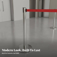 Long-Lasting Stainless Steel Stanchion Post Indoor Outdoor Use Retractable Belt Stanchion Weighted Base Stainless Steel Queue Barrier Resistant for Event Organizers, Venue Managers, Business Owners, Airports, Trade Exhibition S, Exhibition Halls, Lobbies