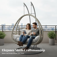 Freestanding ovoid Basket Chair Gentle Rocking Motion Freestanding Basket Chair Indoor & Outdoor Use Leisure Seating for Teens, Balcony, Garden, Bedroom