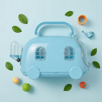 Built-in Handle Car-Shaped Hamster Cage Clear Front Access Door Plastic Hamster Carrier Cage Metal Grid