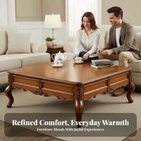 European Stylish Carved Square Coffee Table Intricate Carvings Square Coffee Table Vintage & design Living Room Furniture Spacious Design for homeowners, Families, Apartment Dwellers, Home Interior, Lounge Area, Social Gatherings