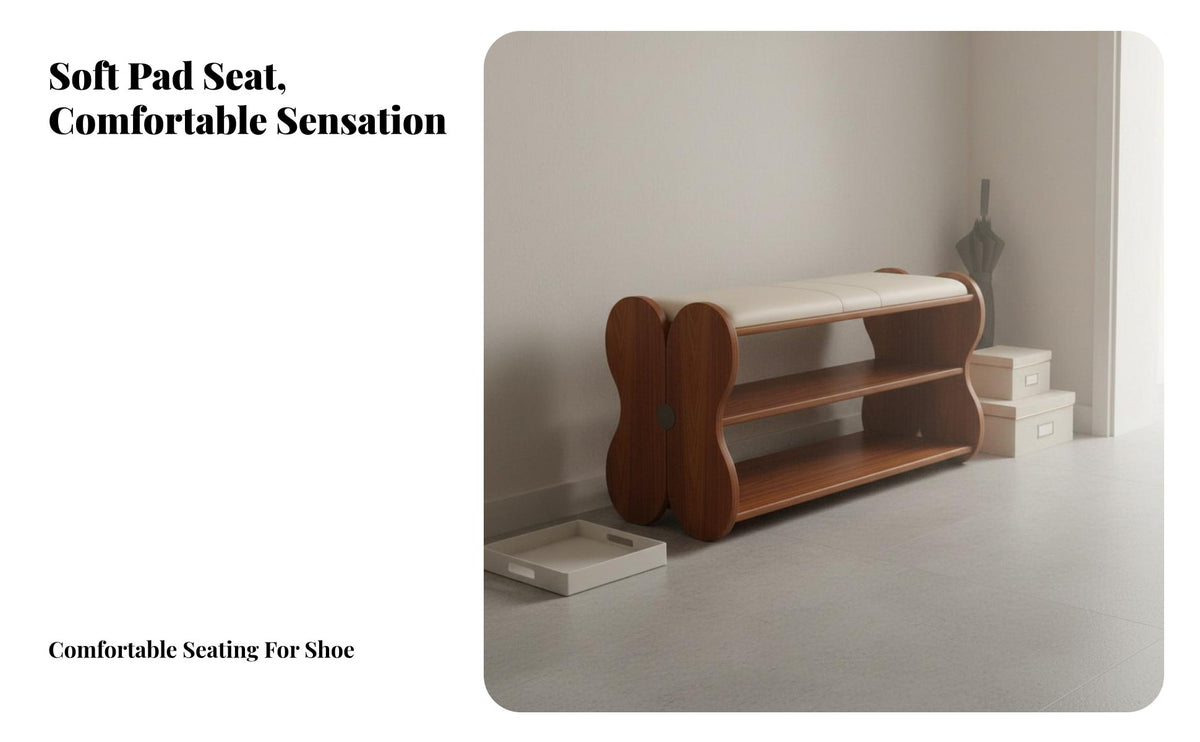 Vintage Design Padded Shoe Rack Seat Multi-Purpose Butterfly-Shaped Changing Stool Long-Lasting Construction Storage Bench Artistic Design for Families, Homeowners, Apartment Dwellers, Entryway, Hallway, Mudroom, Living Room