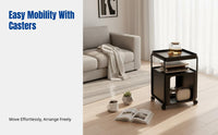 Modern Minimalist Sofa Side Table, Square Coffee Table with Casters, Multi-Functional Storage Cabinet for Living Room and Bedroom