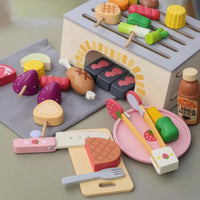 Kids BBQ Grill Playset Wooden-Look BBQ Grill Playset Freestanding for Toddlers