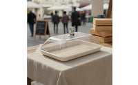 Rectangular Tray with Clear Lid Versatile Food Display Platter with Cover Decorative Handle Pastry Storage Box for Market Stalls, Buffets, Parties