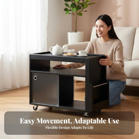 sturdy Wood Construction Rolling Tea Trolley Retro look 2-Tier Rolling Cart Mobile Design with Casters Side Table Multi-Functional for Homeowners, Apartment Dwellers, Entertainers, Living Room, Bedroom, Office, Reception Area