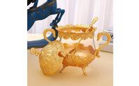 Moisture-Proof Ornate Gold Sugar Bowl Multifunctional Ornate Lidded Seasoning Jar Embossed Metalwork Vintage Glass Sugar Bowl Easy to Clean for Housewarming Gift, Dining Table, Wedding, Coffee Bar