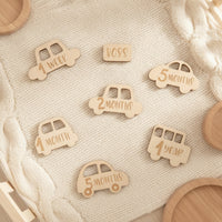 Wooden Car Milestone Plaque Eco-Friendly Wooden Milestone Sign Baby Announcement Sign Handmade for Newborn, Nursery Decor