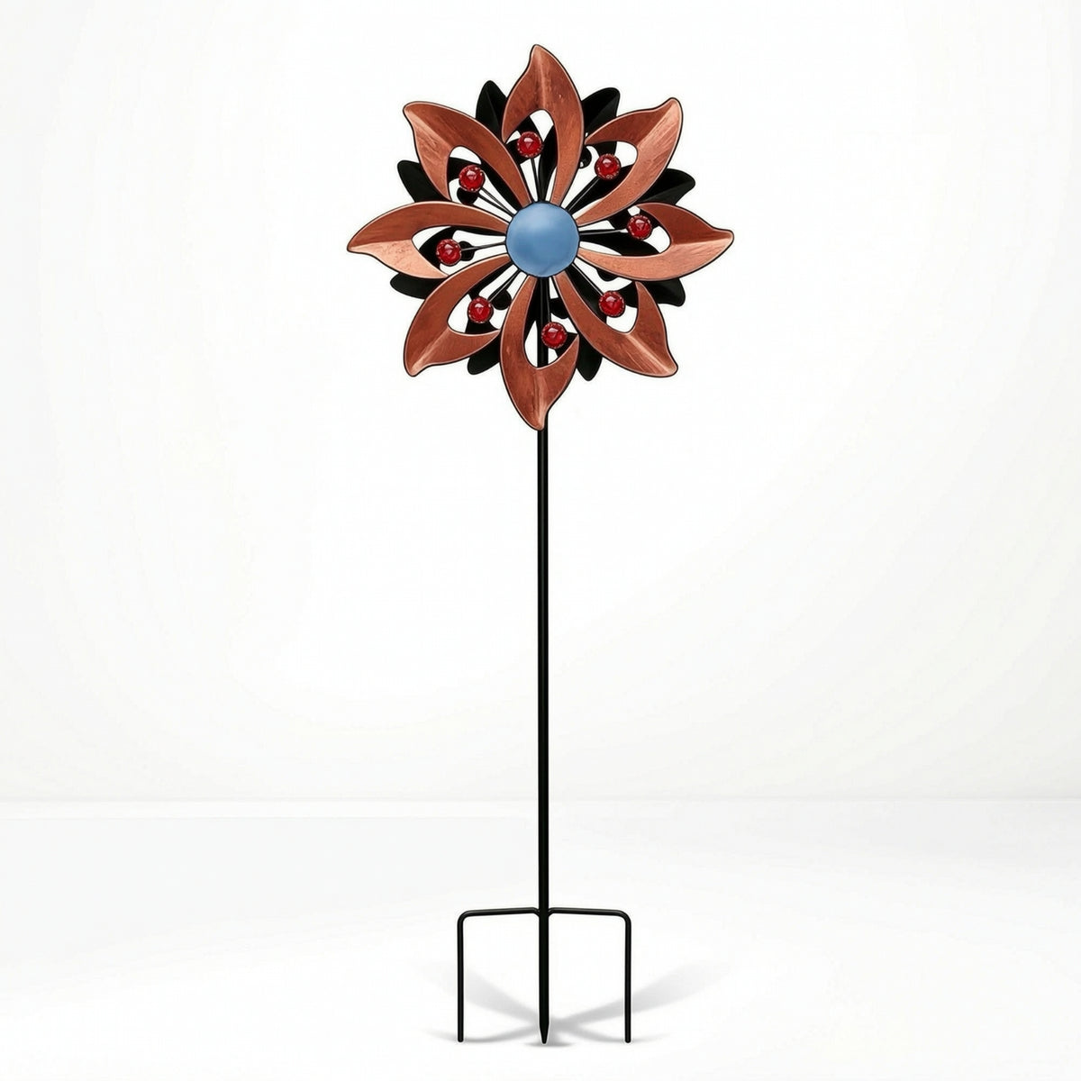 Kinetic Metal Pinwheel with Gem Accents Outdoor Wind Rotor with Stake Yard Metal Wind Rotor Lawn for Homeowners