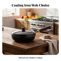 Uncoated Iron Wok Non Coating Chinese Wok Stir-Fry Pan Multifunctional Professional Grade for Chefs