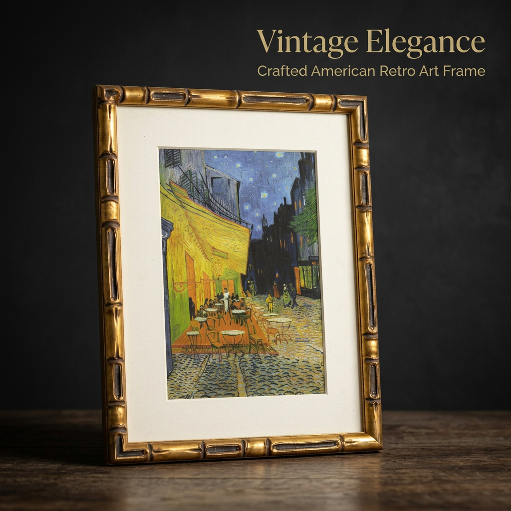 Rococo Gold Finish Picture Frame, Bamboo Texture Photo Frame Display, Wall Hanging Artwork Frame Decor, European Classical Resin Artwork Frame