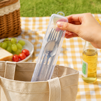 Cutlery Box, Travel Cutlery Storage Box, Portable Cutlery Container with Flip Lid, Dustproof, Stackable, Transparent, PP, Round