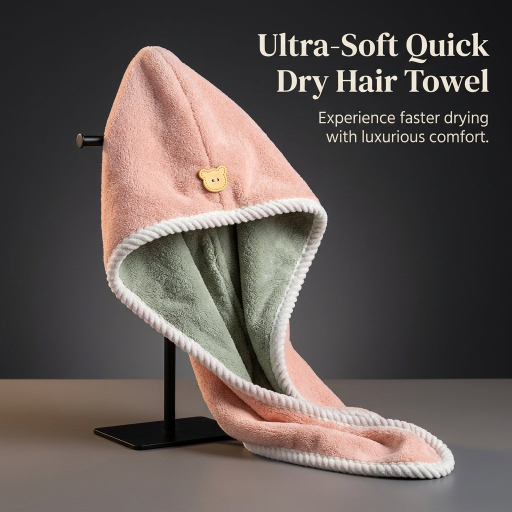 Drying Towel Cap for Adults, Double Layer Fleece Super Absorbent Turban for Morning Routine Post Bath, Thickened Women
