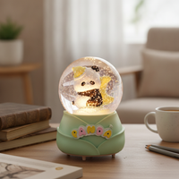 Cute Panda Crystal Ball Ornament with Luminous Feature, Mini Cartoon Pet Figurine for Students, Birthday Gift