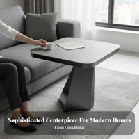 Light Luxury Aesthetic Geometric Base Side Table Italian design Geometric Pedestal Table Stone-Look Top Living Room Furniture multi-functional Use for Interior Designers, Apartment Dwellers, Homeowners, Balcony, Small Spaces, Bedroom, Entryway