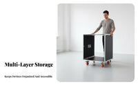 Locking Casters Mobile Audio Rack Heavy-Duty Construction Rolling Equipment Rack Reinforced Steel Corners Rolling Equipment Flight Case Built-in Handles for DJs, Musicians, Touring, Stage, Live Performance
