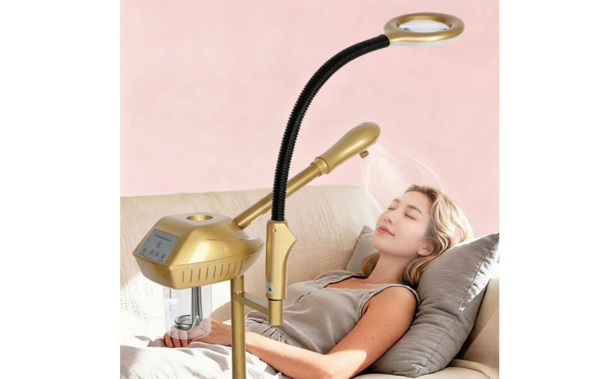 Professional Facial Steamer with Magnifying Lamp Wheeled Standing Facial Steamer Adjustable Beauty Device Salon-Style for Estheticians, Beauticians, Salons, Spas