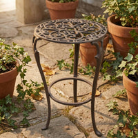 Cast Iron Flower Pot Stand Scroll Cutouts Ornate Plant Stand Rustic Antique Style