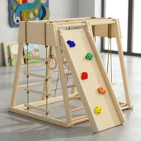 Wooden Indoor Jungle Gym Climbing Frame with Slide Sturdy Playset with Rope Ladder for Toddlers, Children, Playroom, Bedroom, Living Room