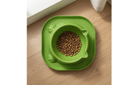 Glossy Feline-Face Bowl Rounded Corners Square Feline Bowl Paw Details Pet Dish