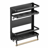 Cabinet Fridge Organizer, Foldable Carbon Steel Refrigerator for Dorm Room Students, No-Drill Side Rack with Hooks, Multi-Layer Kitchen Storage Shelf