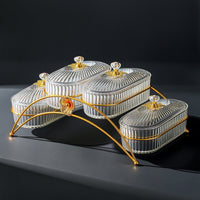 Snack Tray with Lids Gold-Tone Divided Serving Tray Snack Platter Decorative Organizer Clear for Hosts, Living Room, Countertop