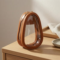 Jewelry Storage Pouch Leather-Like Portable Jewelry Pouch Gold-Tone Hardware Oval Shape