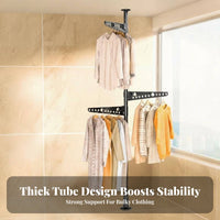 Drilldrill-less Installation Floor-to-Ceiling Tension Pole Rack No Tools Required Tension Pole Clothes Tree Space-Saving Garment Stand Adjustable Height for Renters, Apartment Dwellers, Students, Balcony, Bedroom, Laundry Room