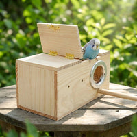 Wood Bird Box with Perch, Horizontal Nesting Box for Lovebird and Parakeet, Insulated Wooden Bird House with Mounting Hardware 137/145