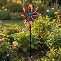 Kinetic Metal Pinwheel with Gem Accents Outdoor Wind Rotor with Stake Yard Metal Wind Rotor Lawn for Homeowners