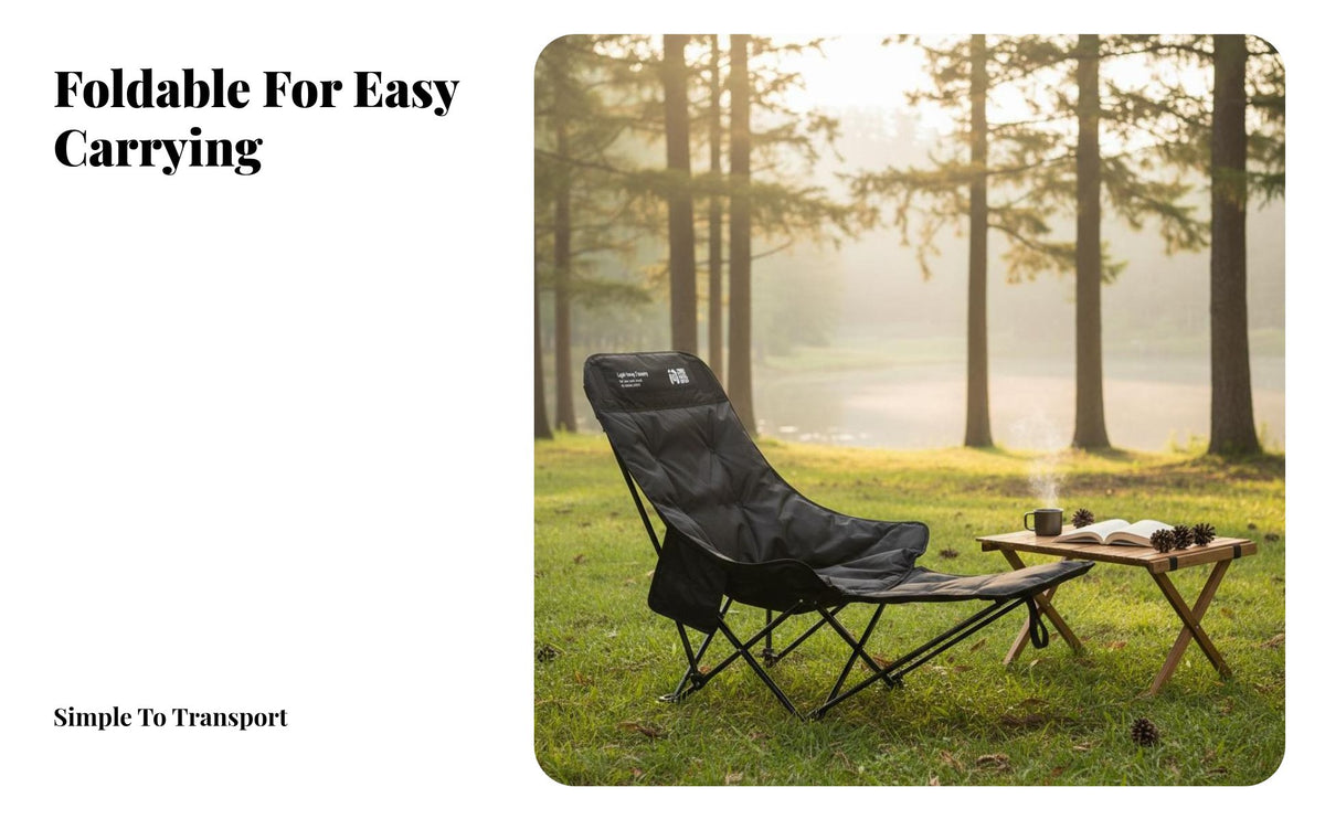 Foldable Design Padded Reclining Lounger Adjustable Backrest Reclining Camp Chair with Footrest Sturdy Frame Camping Seat No Assembly Required for Beachand Goers, Anglers, Fishing, Beach, Office Rest, Backyard
