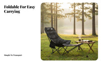 Foldable Design Padded Reclining Lounger Adjustable Backrest Reclining Camp Chair with Footrest Sturdy Frame Camping Seat No Assembly Required for Beachand Goers, Anglers, Fishing, Beach, Office Rest, Backyard