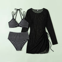 Swimsuit Three-Piece Bikini Set for Plus Size Women, High Waist Padded Bra with Long Sleeves for Water Sports