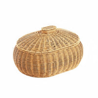 Round Woven Basket with Lid Versatile Lidded Decorative Basket Handmade Storage Container for Kitchen, Desktop