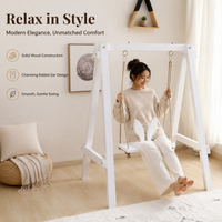 Small Wooden A-Frame Garden Swing for Children, White Wood Hanging Chair with Basket Seat, Modern Design for Patio
