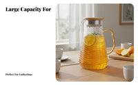 Easy to Clean Wheat Pattern Glass Jug Food Grade Materials Hammered Glass Pitcher with Lid Elegant Design for Families, Hosts, Kitchen, Home