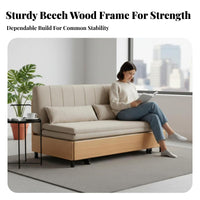 sturdy Wood Frame transformable Couch Bed Space-Saving Extendable Wooden Futon Multi-Functional Sleeper Sofa Minimalist aesthetic for Apartment Dwellers, Overnight Guests, Homeowners, Home Office