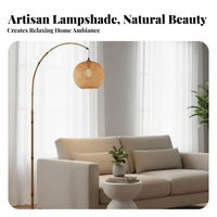 Japanese Design Bamboo Fishing Lamp Nordic Design Rattan Shade Floor Lamp Height Adjustable Foot Switch for Interior Designers, Homeowners, Renters, Bedroom, Living Room, Reading Nook, Hotel Lobby