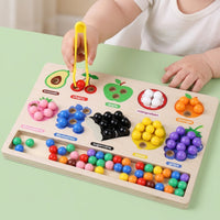 Developmental Fruit Classification Board Educational Bead Matching Toy Fine Motor Wooden Toy with Tongs Preschool for Preschoolers